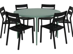 Bigby Matgrupp Rund 130 cm ink 6st Delia stolar Dusty Green / Svart