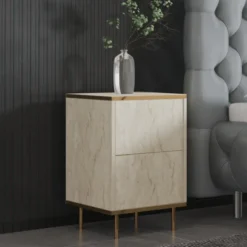 Bilbao Sängbord Travertine / Gold