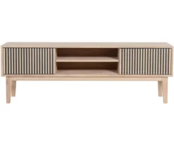 Broholm XL TV-bänk Lameller 160x55 cm Vitoljad Ek