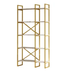 Dodoma Plus (87,5 x 175 x 30 cm) Vit marmor guld Bokhylla