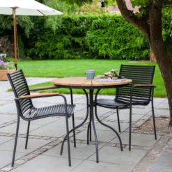 Ellen och Mood Classic Caféset i Teak och Aluminium Antracit 1 Bord + 2 Stolar