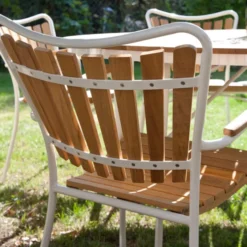Ellen Trädgårdsmöbelset i Teak och Aluminium 130 cm + 5 stolar, Vit