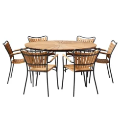 Ellen Trädgårdsmöbelset i Teak och Aluminium 150 cm + 6 stolar, Antracit