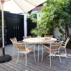 Ellen Trädgårdsmöbelset i Teak och Aluminium 150 cm + 6 stolar, Vit