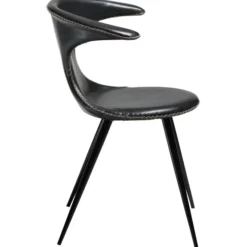 Flair Stol Vintage Black Art.Leather, Round Black