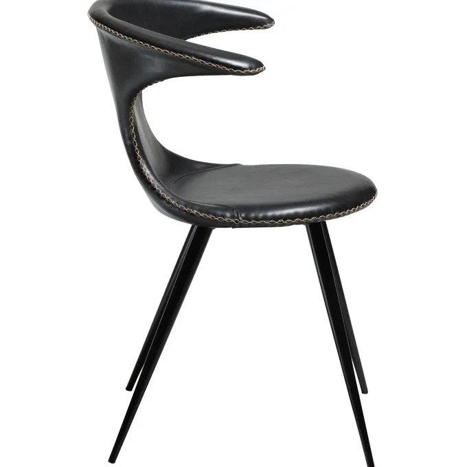 Flair Stol Vintage Black Art.Leather, Round Black
