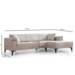 Hanoi (250-140 x 85 x 77 cm) Hörnsoffa-bäddsoffa Ecru, Höger