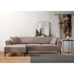 Jakarta (140-270 x 95 x 77 cm) Hörnsoffa-bäddsoffa Ljusbrun, Vänster
