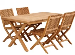 Julita Matgrupp 150x90 cm Teak ink 4st Fällstolar