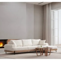 Kigali Oak (280-170 x 98 x 78 cm) Hörnsoffa Vit, Höger