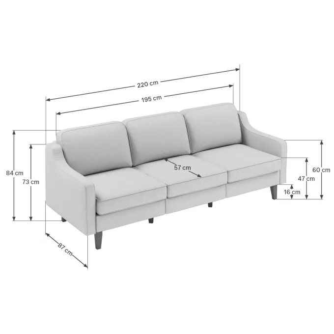 Kingston Extra (220 x 84 x 87 cm) 3-sitssoffa Dimgrå valnöt