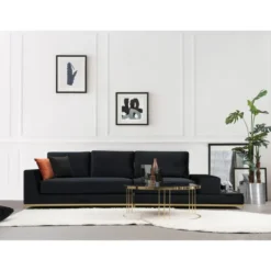 Line med sidobord (320 x 102 x 84 cm) Svart Guld 4-sitssoffa