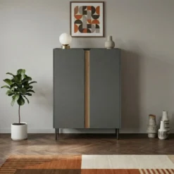 Lucile (90 x 120,4 x 40,5 cm) Sideboard Antracit naturlig ek svart