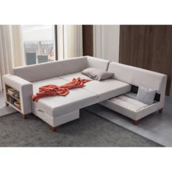 Porto (230 x 90 x 150 cm) Hörnsoffa-bäddsoffa Creme, Vänster