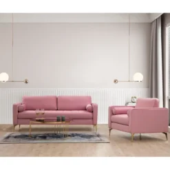 Rom (215 x 90 x 70 cm) 3-sitssoffa Dammig rosa