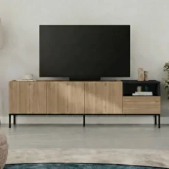 Salvador 180 (180 x 55 x 41,8 cm) TV-bänk Naturlig ekträ svart sandsten