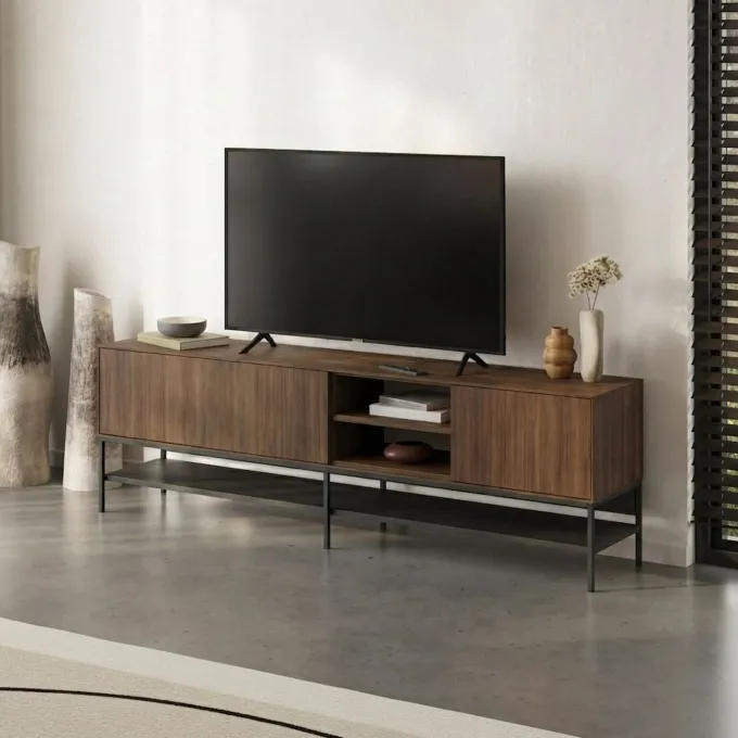 Tallinn (180 x 55 x 35 cm) TV-bänk Milano valnötträ svart svart