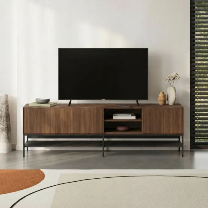 Tallinn (180 x 55 x 35 cm) TV-bänk Milano valnötträ svart svart
