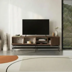 Tallinn (180 x 55 x 35 cm) TV-bänk Milano valnötträ svart svart