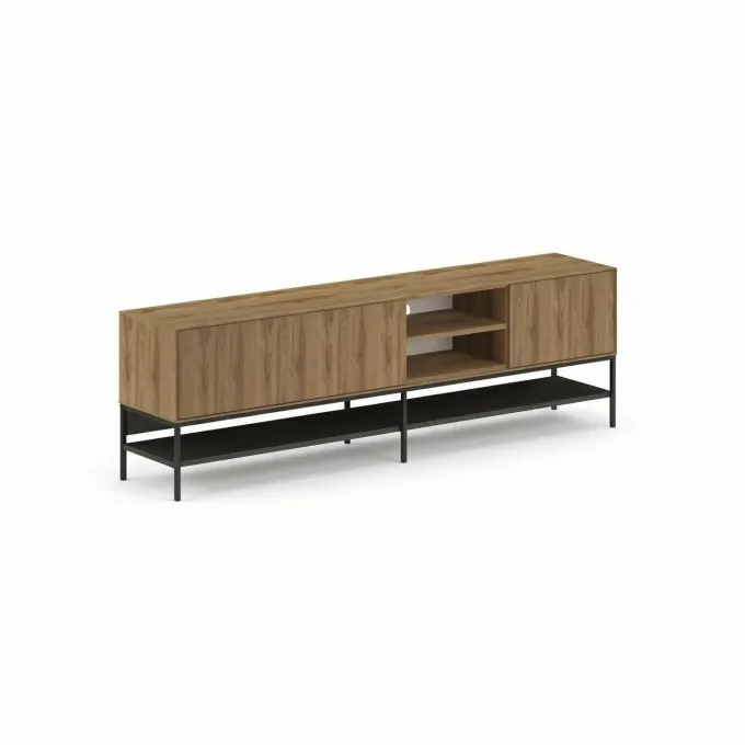 Tallinn (180 x 55 x 35 cm) TV-bänk Naturlig ekträ svart svart