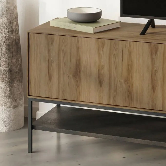 Tallinn (180 x 55 x 35 cm) TV-bänk Naturlig ekträ svart svart