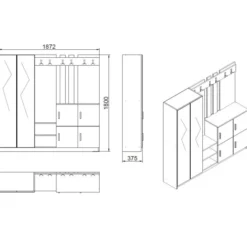 Zelino (187,2 x 180 x 37,5 cm) Hallstativ Atlantisk furu Antracit